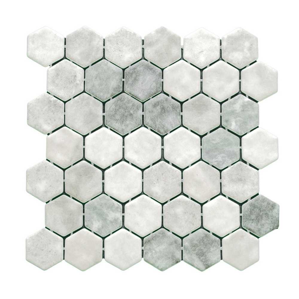 Eterna Hex 2" x 2" Shabby Green Glass Satin Mosaic