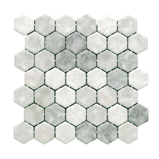 Eterna Hex 2" x 2" Shabby Green Glass Satin Mosaic