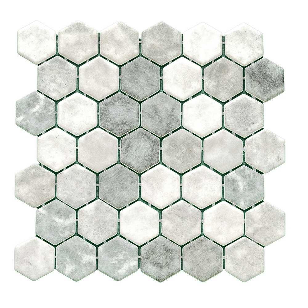 Eterna Hex 2" x 2" Shabby Green Glass Satin Mosaic