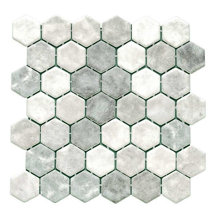Eterna Hex 2" x 2" Shabby Green Glass Satin Mosaic