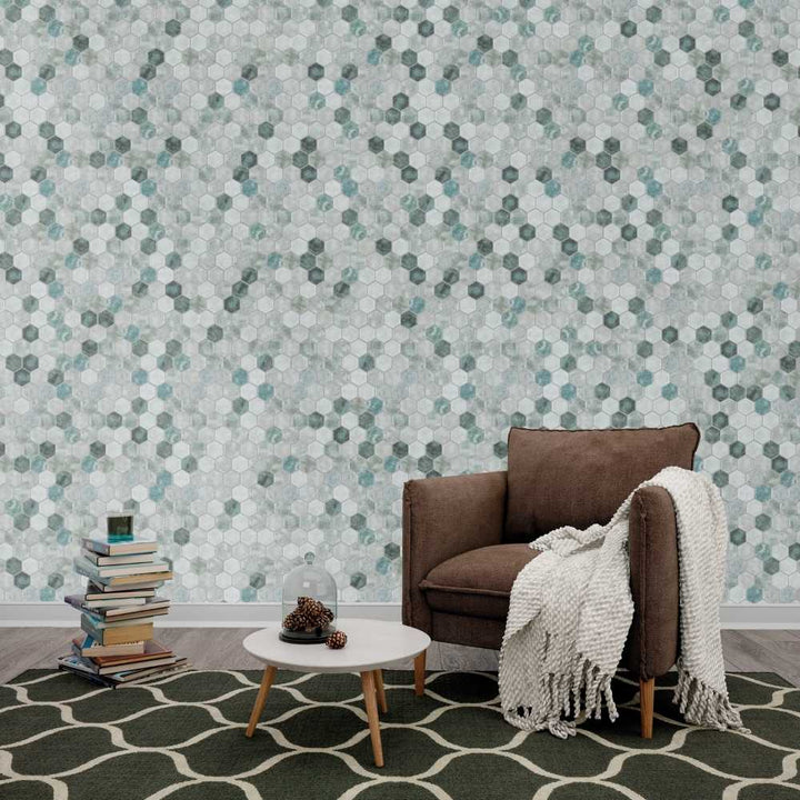 Eterna Hex 2" x 2" Shabby Green Glass Satin Mosaic