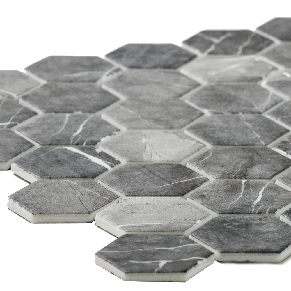 Eterna Big Hex 2" x 2" Grafito Recycled Glass Matte Mosaic