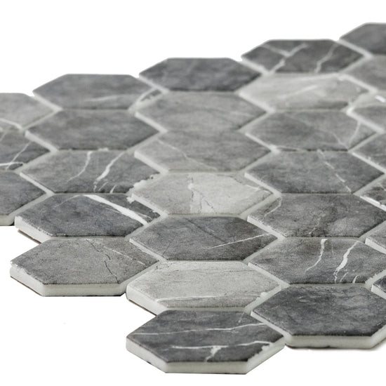 Eterna Big Hex 2"x2" Fosco Argent Recycled Glass Matte Mosaic
