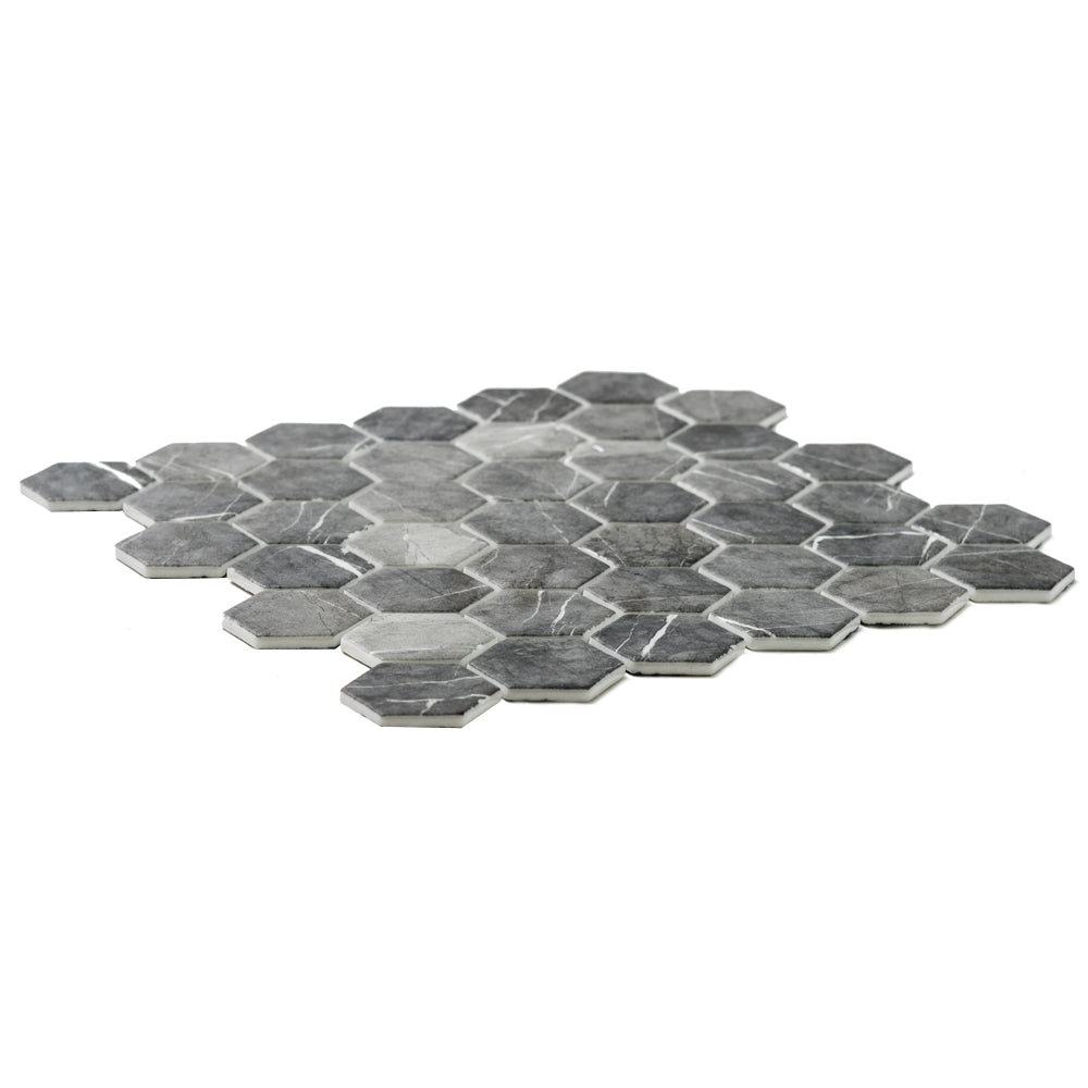 Eterna Big Hex 2" x 2" Grafito Recycled Glass Matte Mosaic