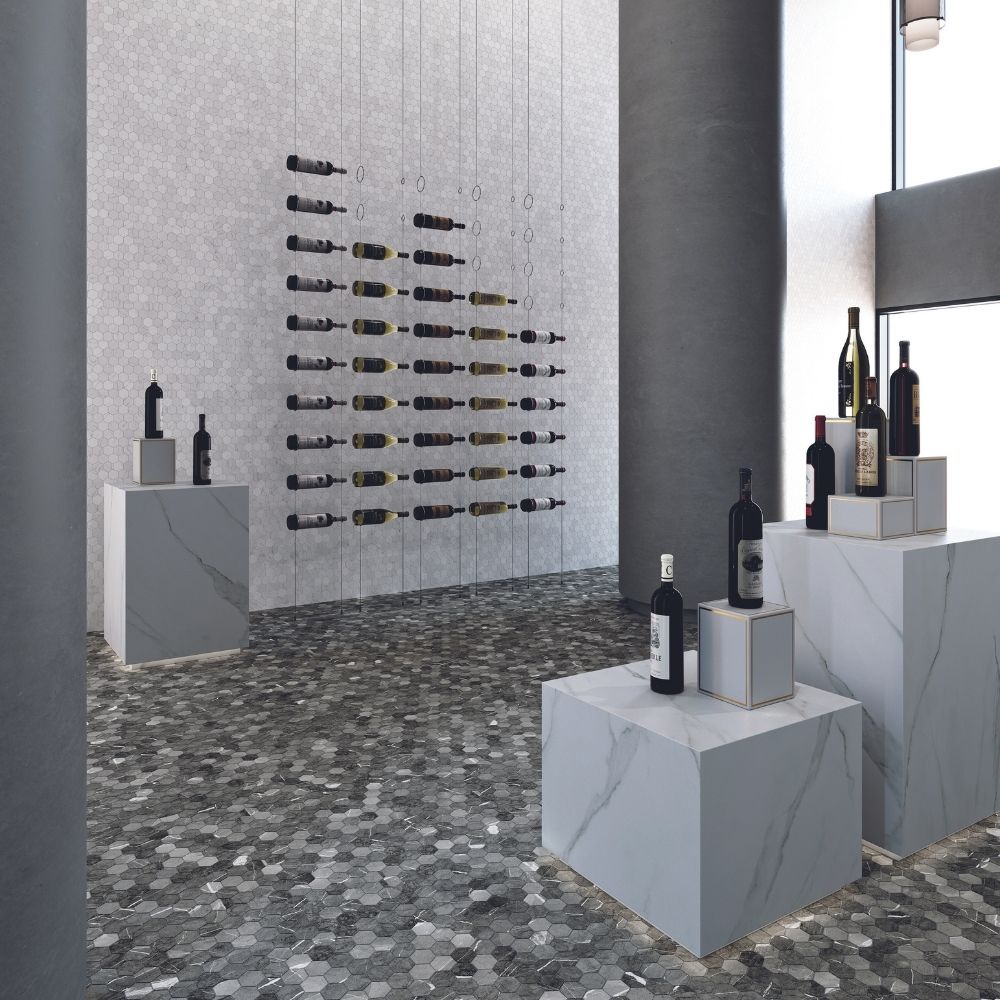 Eterna Big Hex 2"x2" Fosco Argent Recycled Glass Matte Mosaic