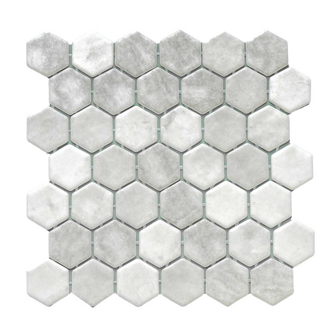 Eterna Hex 2" x 2" Shabby Grey Glass Satin Mosaic