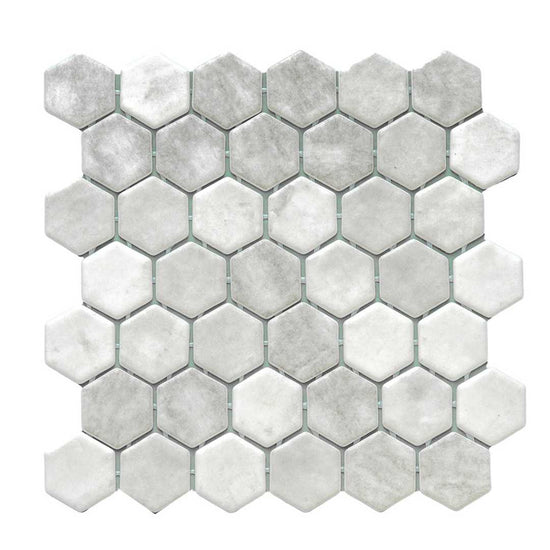 Eterna Hex 2" x 2" Shabby Grey Glass Satin Mosaic
