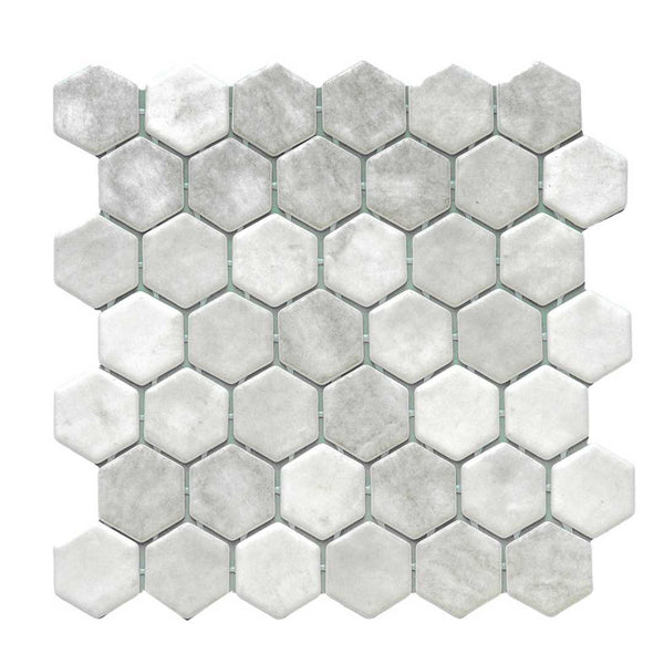 Eterna Hex 2" x 2" Shabby Grey Glass Satin Mosaic
