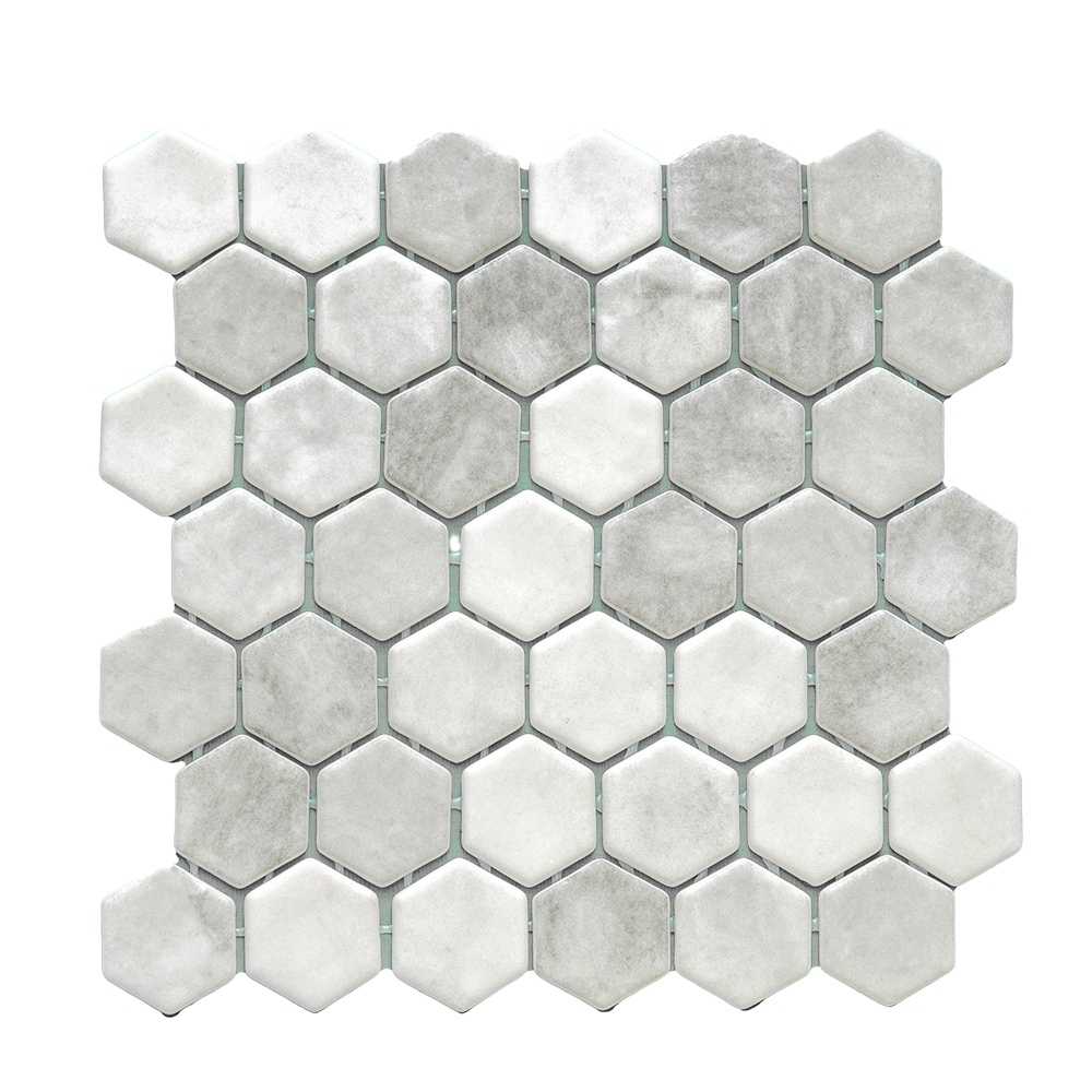 Eterna Hex 2" x 2" Shabby Grey Glass Satin Mosaic