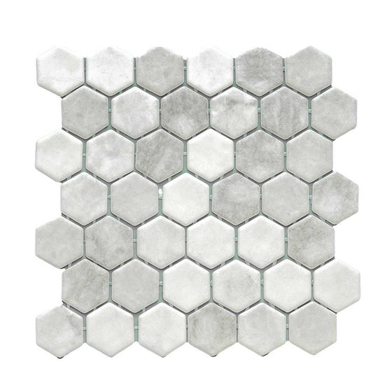 Eterna Hex 2" x 2" Shabby Grey Glass Satin Mosaic