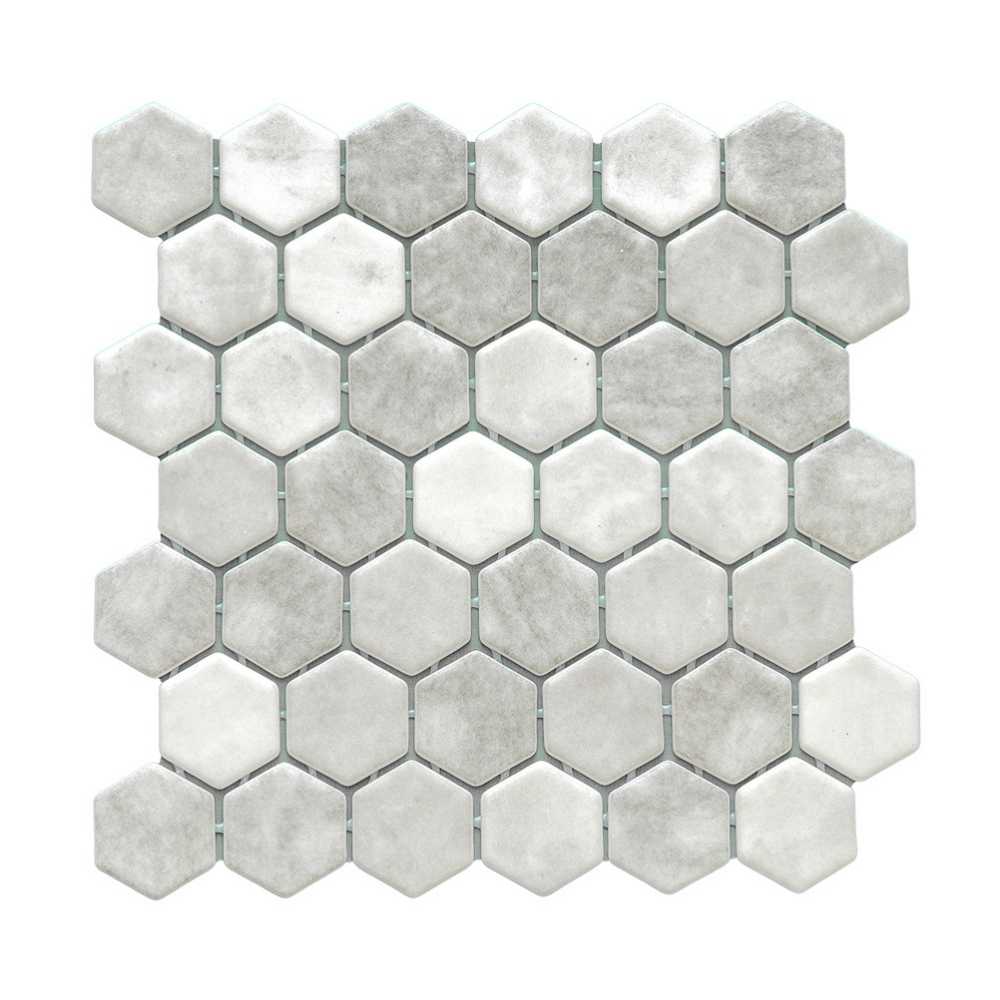 Eterna Hex 2" x 2" Shabby Grey Glass Satin Mosaic