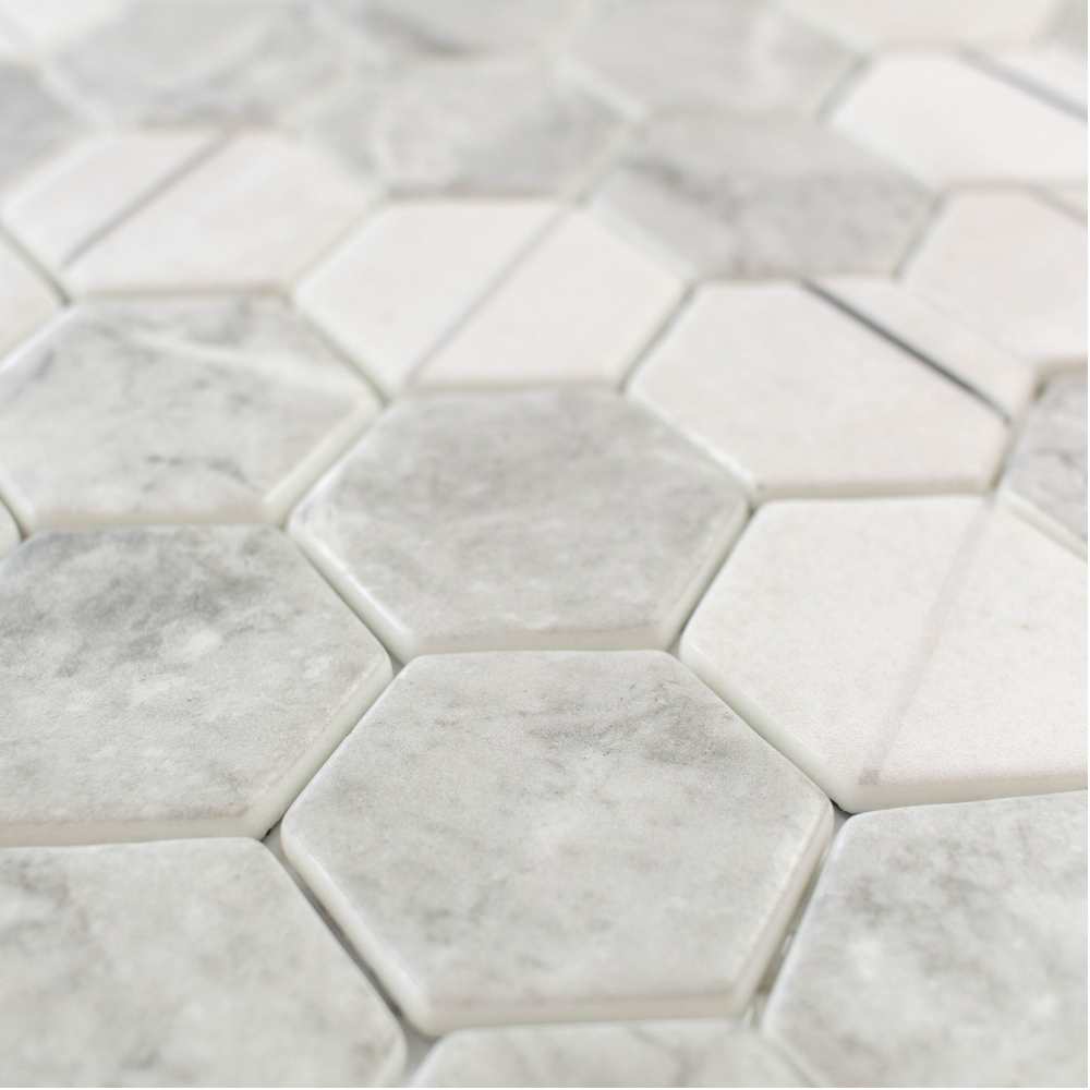 Eterna Hex 2" x 2" Lineas Gris Recycled Glass Matte Mosaic