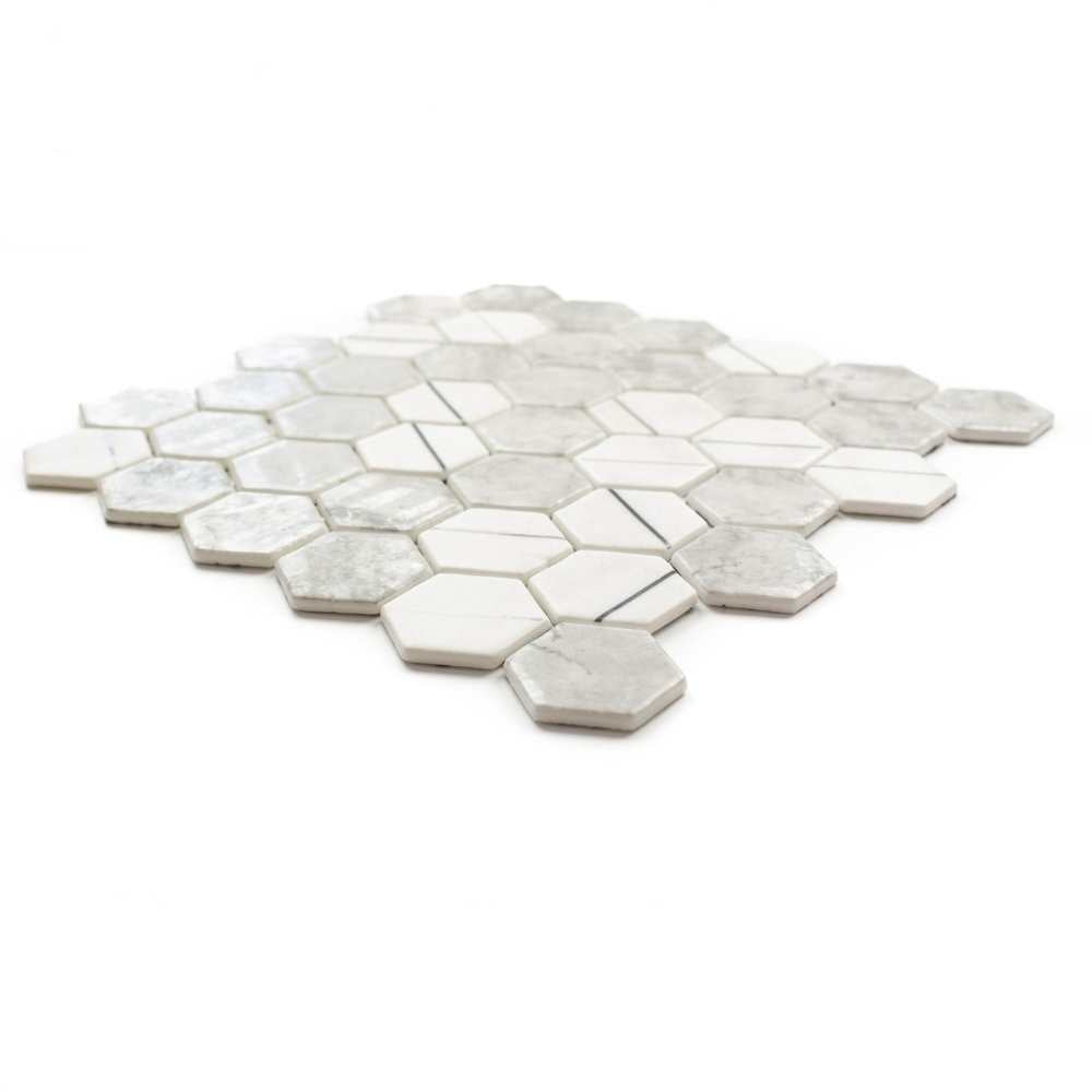 Eterna Hex 2" x 2" Lineas Gris Recycled Glass Matte Mosaic