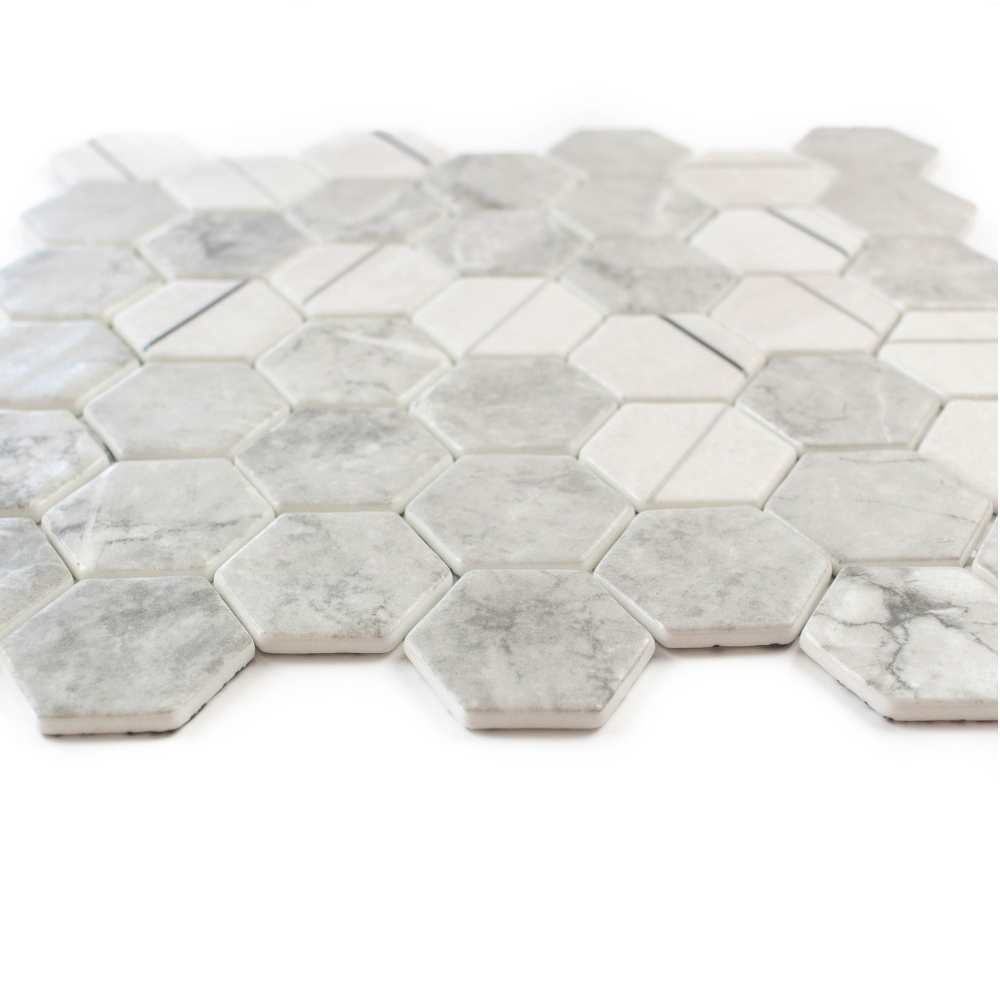 Eterna Hex 2" x 2" Lineas Gris Recycled Glass Matte Mosaic