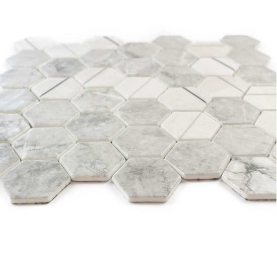 Eterna Hex 2" x 2" Lineas Gris Recycled Glass Matte Mosaic
