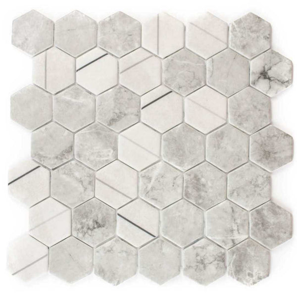 Eterna Hex 2" x 2" Lineas Gris Recycled Glass Matte Mosaic