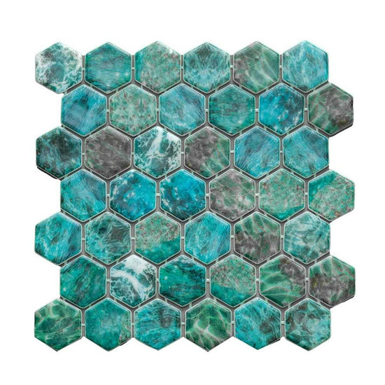 Eterna Hex 2" x 2" Mar Green Glass Glossy Mosaic