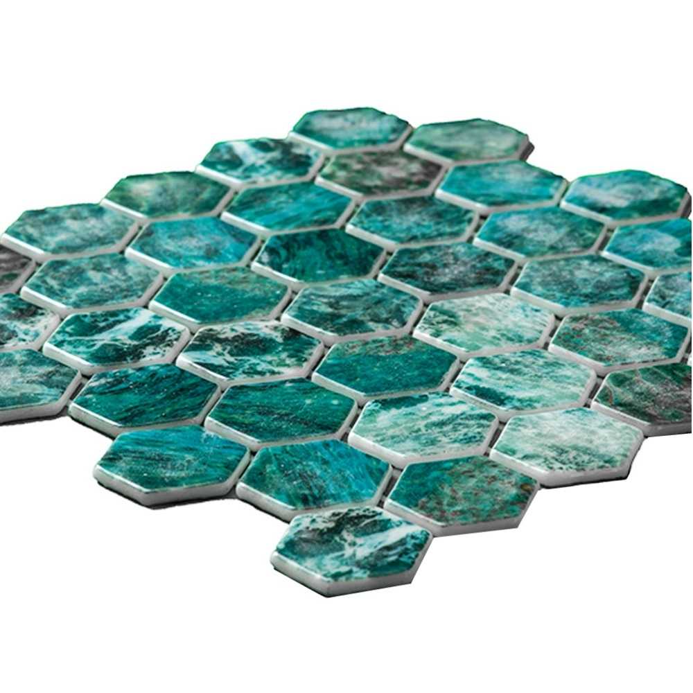 Eterna Hex 2" x 2" Mar Green Glass Glossy Mosaic