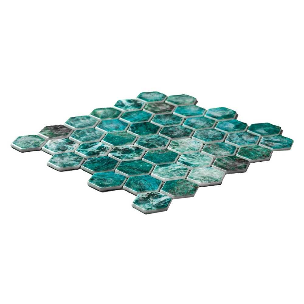 Eterna Hex 2" x 2" Mar Green Glass Glossy Mosaic