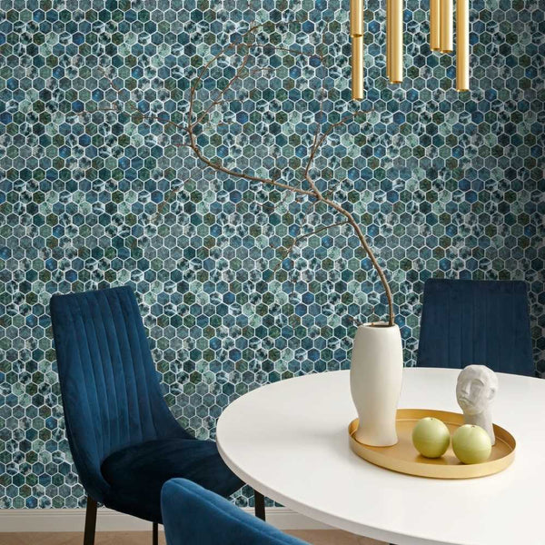 Eterna Hex 2" x 2" Mar Green Glass Glossy Mosaic