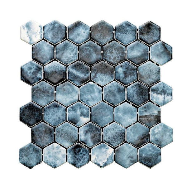 Eterna Hex 2" x 2" Onice Blue Glass Matte Mosaic