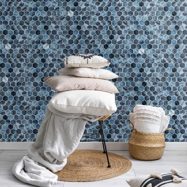 Eterna Hex 2" x 2" Onice Blue Glass Matte Mosaic