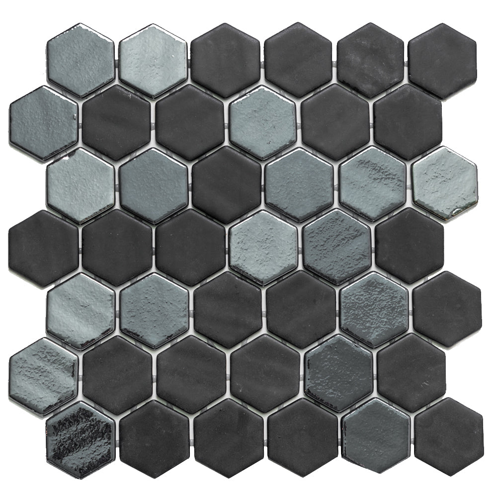 Eterna Big Hex 2"x2" Fosco Argent Recycled Glass Matte Mosaic