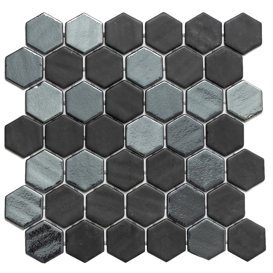 Eterna Big Hex 2"x2" Fosco Argent Recycled Glass Matte Mosaic
