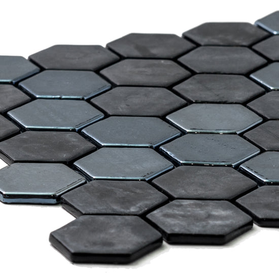 Eterna Big Hex 2"x2" Fosco Argent Recycled Glass Matte Mosaic
