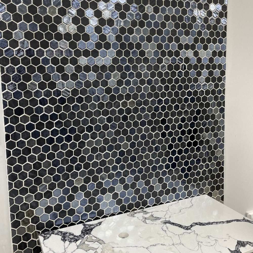Eterna Big Hex 2" x 2" Opalo Black Recycled Glass Matte Mosaic