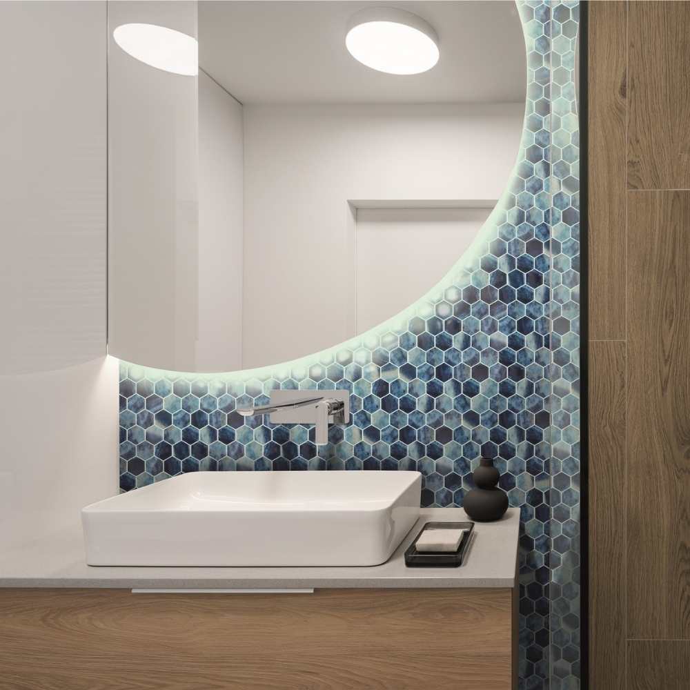 Eterna Hex 2"x2" Saona Recycled Glass Shiny Mosaic
