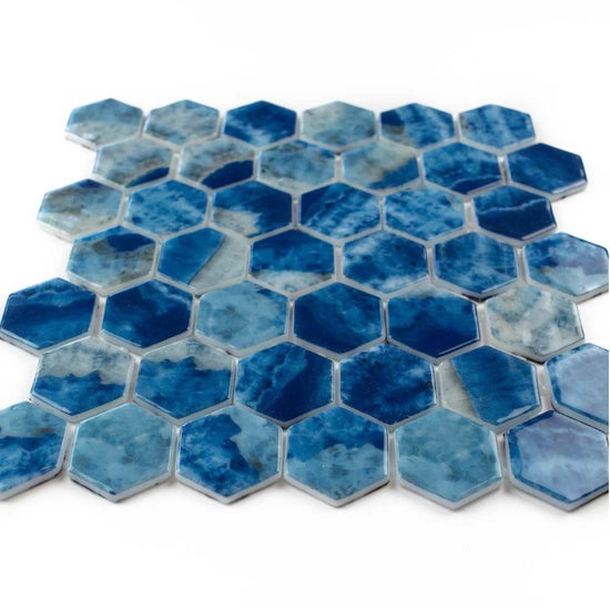 Eterna Hex 2"x2" Saona Recycled Glass Shiny Mosaic