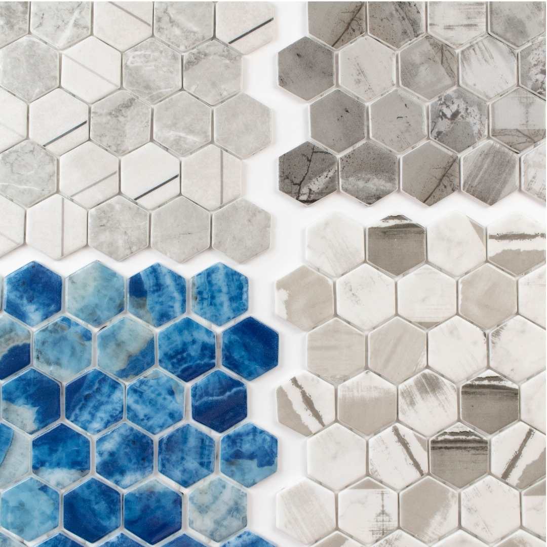 Eterna Hex 2"x2" Saona Recycled Glass Shiny Mosaic