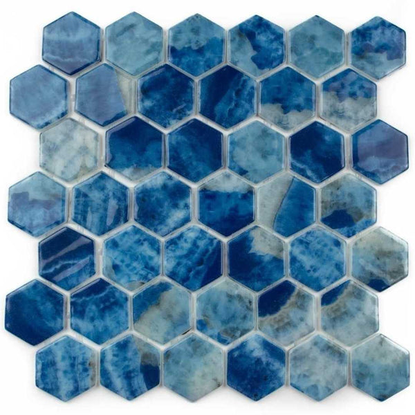 Eterna Hex 2" x 2" Saona Recycled Glass Shiny Mosaic