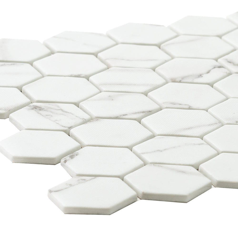 Eterna Big Hex 2"x2" Fosco Argent Recycled Glass Matte Mosaic