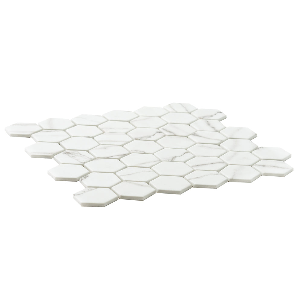 Eterna Big Hex 2"x2" Fosco Argent Recycled Glass Matte Mosaic