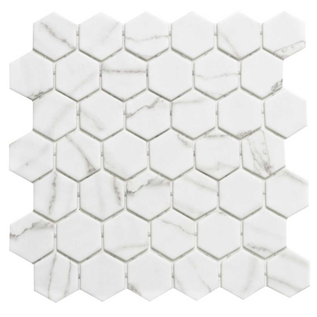 Eterna Big Hex 2"x2" Fosco Argent Recycled Glass Matte Mosaic