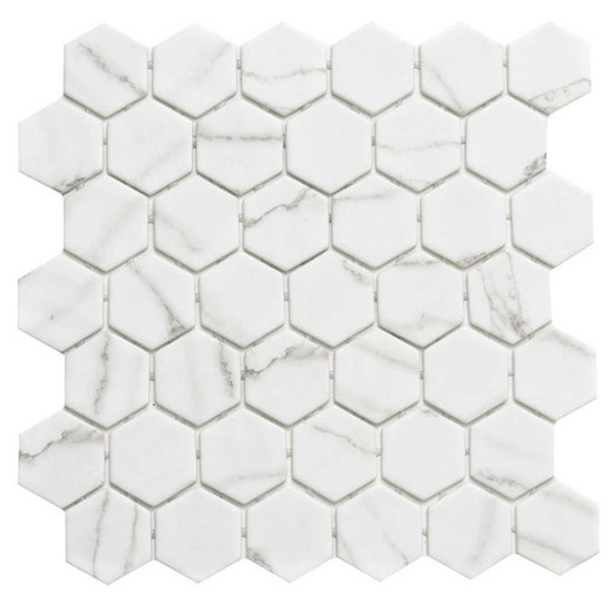 Eterna Big Hex 2"x2" Fosco Argent Recycled Glass Matte Mosaic