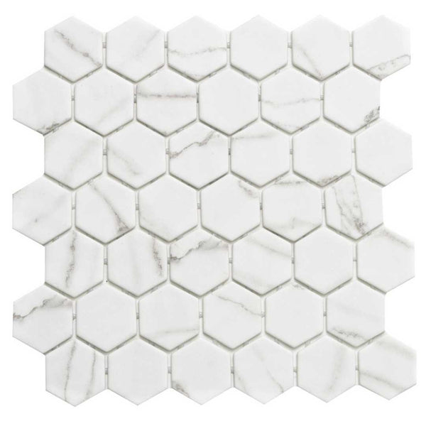 Eterna Big Hex 2" x 2" Venato Recycled Glass Matte Mosaic