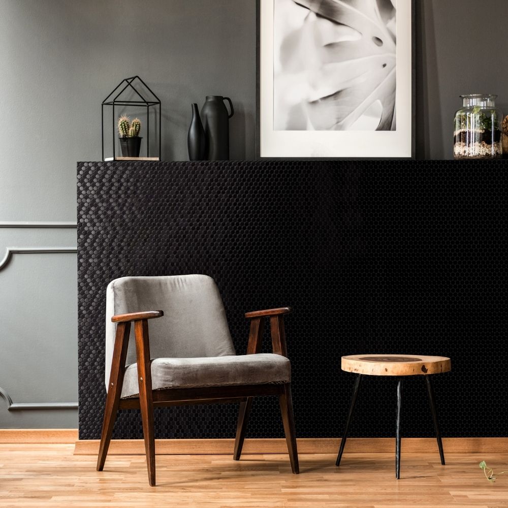 Eterna Penny Black Recycled Glass Matte and Shiny Mosaic