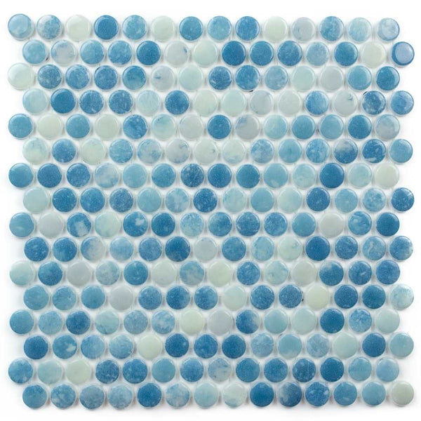 Eterna Penny Bluestone Recycled Glass Matte and Shiny Mosaic