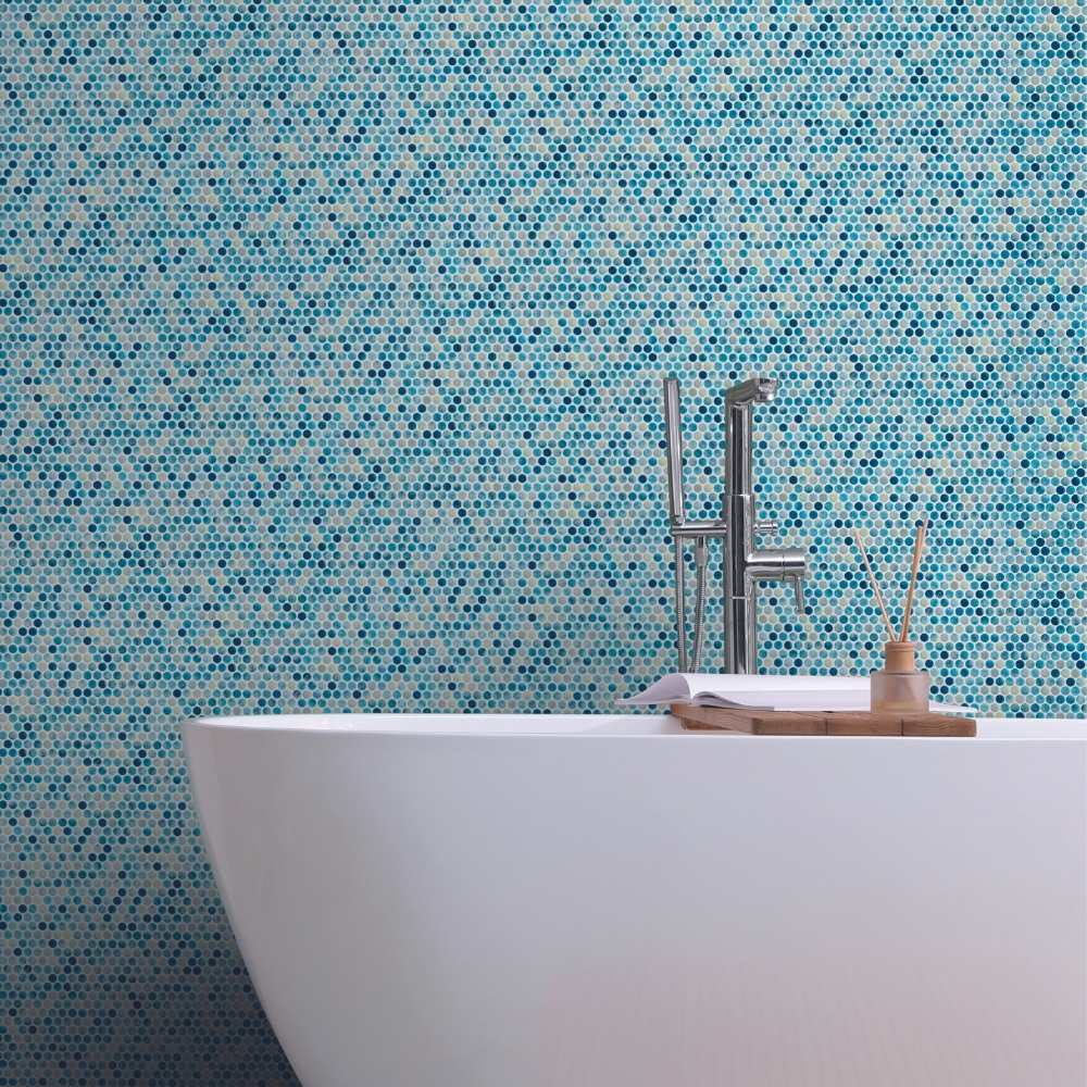 Eterna Penny Bluestone Recycled Glass Matte and Shiny Mosaic