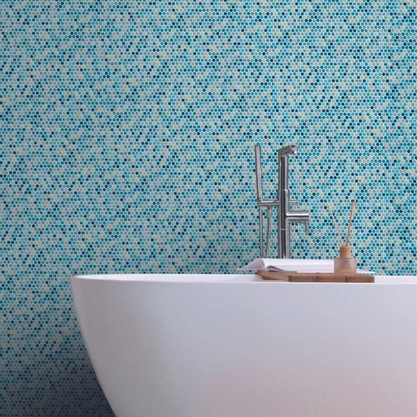Eterna Penny Bluestone Recycled Glass Matte and Shiny Mosaic