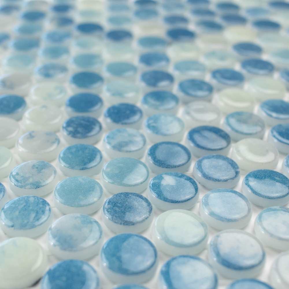 Eterna Penny Bluestone Recycled Glass Matte and Shiny Mosaic
