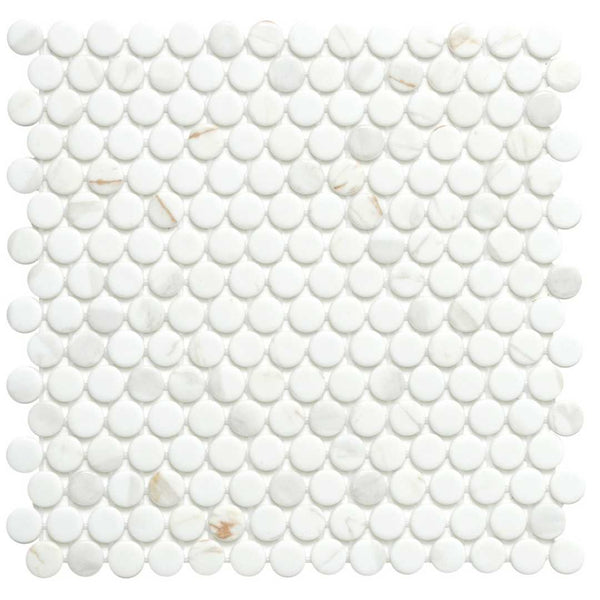 Eterna Penny Calacatta Gold Recycled Glass Matte Mosaic