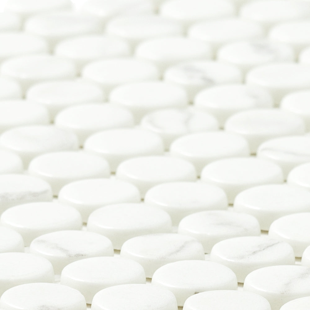 Eterna Penny Venato White Recycled Glass Shiny Mosaic