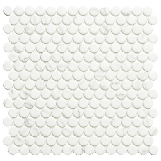 Eterna Penny Venato White Recycled Glass Shiny Mosaic