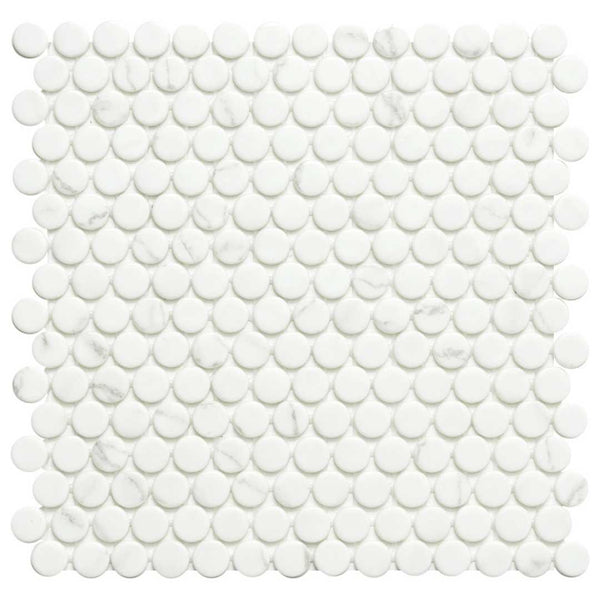 Eterna Penny Venato White Recycled Glass Shiny Mosaic