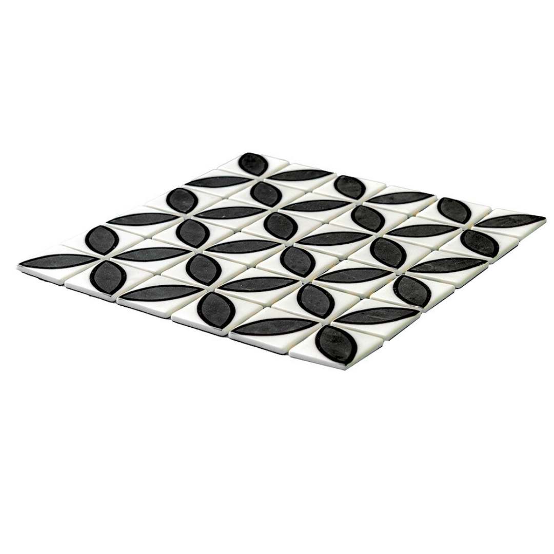 Eterna Lily 2" x 2" Black Glass Matte and Shiny Mosaic