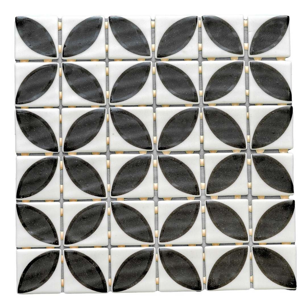 Eterna Lily 2" x 2" Black Glass Matte and Shiny Mosaic